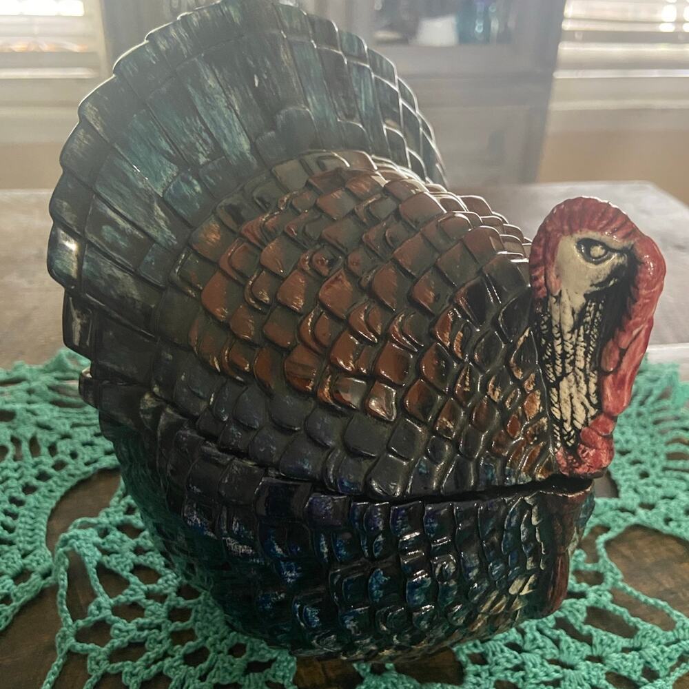 Thanksgiving Pottery Glazed Turkey Dish with Lid 7inches